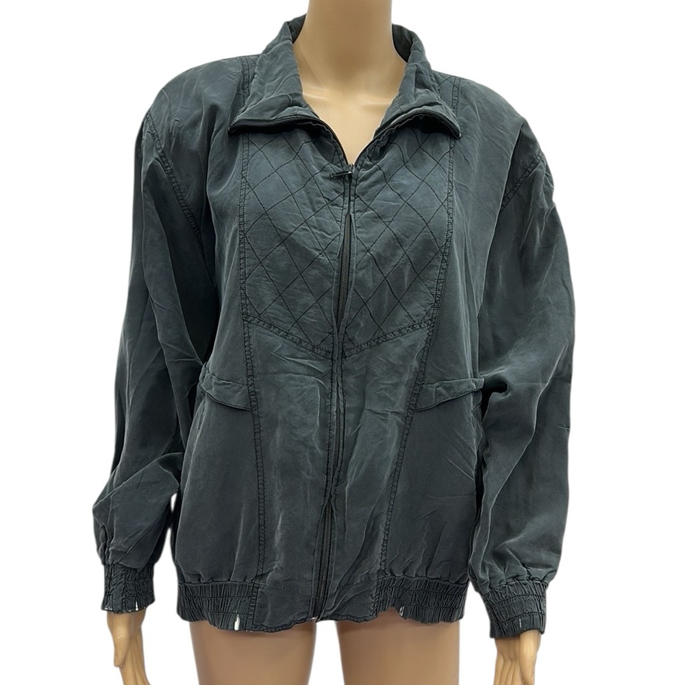 Women's Charcoal Quilted-Panel Bomber Jacket